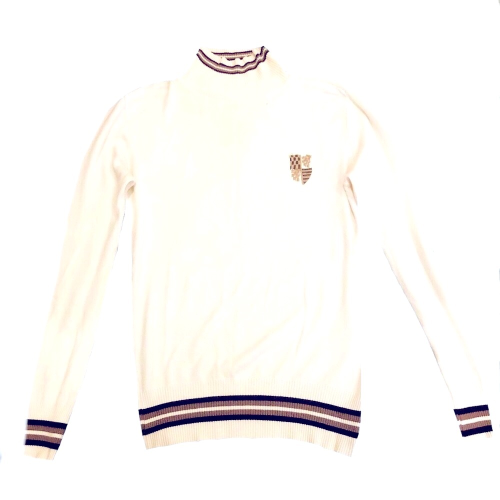 Turtle neck white/light cream preppy Uniform sweater - Picture 3 of 3